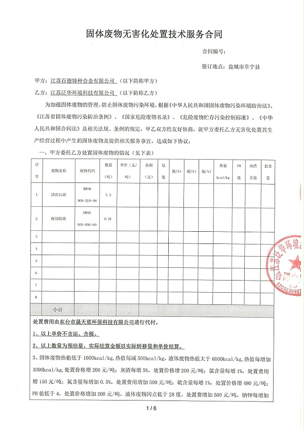 危廢合同-江蘇百德特種合金有限公司-1